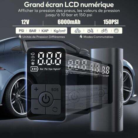 Gonfleur De Pneus Portable Sans Fil - Compresseur Numérique Avec écran LED - Arrêt Automatique - Pour Voiture, Vélo, Ballons - Léger Et Compact