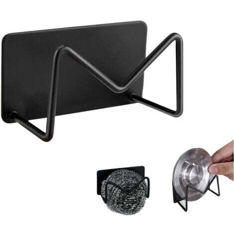 (2 pièces, noir) Porte-éponge autocollant en acier inoxydable 304, porte-éponge pour évier de cuisine, sans perçage, avec égouttoir