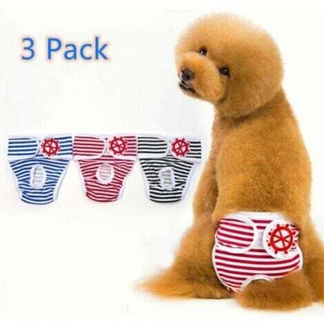 Lot de 3 Pantalon hygiénique pour chien Couches réutilisables pour chien Pantalon de sécurité lavable Couches d'hygiène menstruelle Sous-vêtements menstruels pour animaux Sous-vêtements pour chat (M) (1/5)