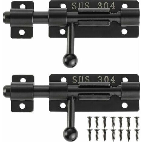 Loquets à boulon avec trou de serrure, serrures de porte coulissante en acier inoxydable 304, 4", noir, paquet de 2 (1/5)