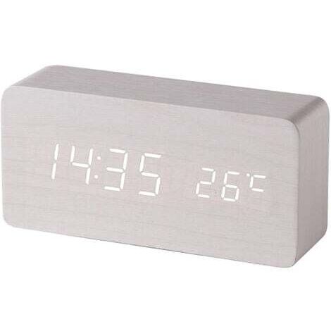 (Blanc) Réveil digital en bois avec contrôle sonore par LED, alimentation double par batterie USB, horloge silencieuse en bois avec LED, décorations pour la maison (1/5)