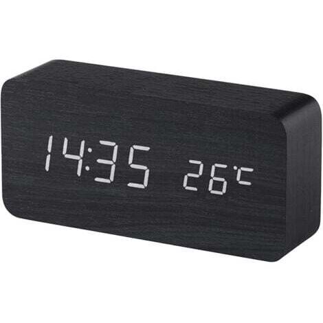 (Noir) Réveil digital en bois avec contrôle sonore par LED, alimentation double par batterie USB, horloge silencieuse en bois avec LED, décorations pour la maison (1/5)