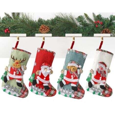 Lot de 4 bas de Noël personnalisés avec cheminée, bottes de Noël pour décoration de Noël, Père Noël