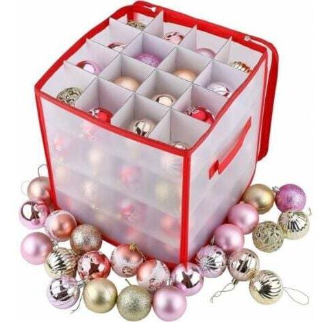 Boite Rangement Boule de Noël avec 4 Plateaux Boite Rangement Noël 64 Compartiments Boîte Boule de Noël 30 × 30 × 30cm Pliable Réutilisable (1/5)