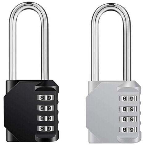 2 Pcs Cadenas Code 4 Chiffres Long, Alliage de Zinc Cadenas à Combinaison Antirouille Cadenas Casier Code pour Placard Gym Garage (Noir,Argent) (1/5)