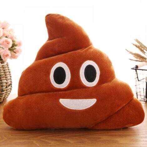 Coussin en peluche Emoji, Smiley, 35 cm, marron, mignon, drôle, cadeau amusant pour amis, étudiants, enfants (1/4)