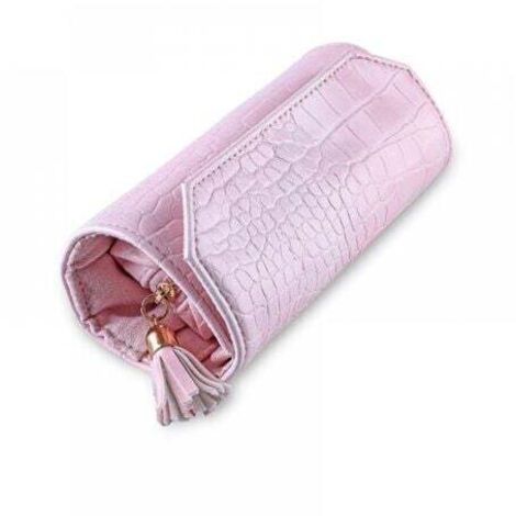 Boîte de rangement de bijoux en cuir PU roulé rose, boîte à bijoux de voyage portable (1/3)