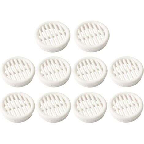10x Grille de ventilation aération ronde plastique diamètre encastrement 54.5mm hauteur 11.5mm cache protection plafond mur menuiserie, blanc (1/4)