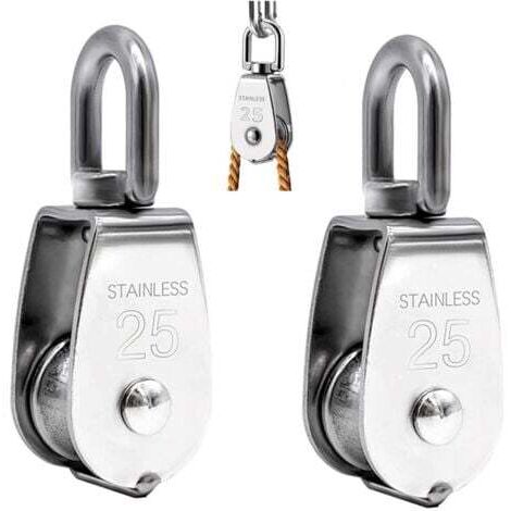 2 PCS Poulie de Levage, Poulie Simple en Acier Inoxydable 304 Poulie Simple M25 Charge 150kg