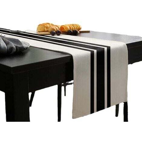 Chemin de table décoratif d'été 33 x 180CM (rayures géométriques noires et blanches), chemin de table en toile de jute pour mariage, été, automne, décoration de fête en extérieur