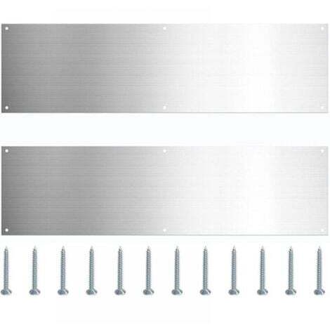 Lot de 2 plaques de seuil de porte en acier inoxydable, panneau de protection de bas de porte en métal, plinthe résistante aux rayures avec vis pour portes intérieures et extérieures (1/5)
