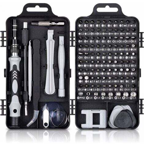 115 en 1 Tournevis Precision Kit Tools, Portable Kit Tournevis de Précision Magnétique Tournevis Outils de Réparation Pour Ordinateur/Laptop/iPhone/Lunettes/Montre/Smartphone Noir (1/5)