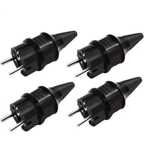 Fiches de Rechange Prises Électriques Male Standard, 4 X Fiches Electrique de Contact de Mise à la Terre en Caoutchouc (250V/16A), IP44 Étanche Prises D'alimentation,Noir (1/5)