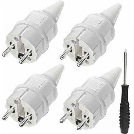Fiche avec protection anti-pliage [4 pièces], 4 fiches de terre en caoutchouc (250 V/16 A) + 1 tournevis, convient pour une utilisation en extérieur (1/5)