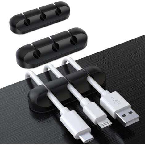 Clips Câble Organisateur Bureau, Lot de 3 Support de Câble, Organisateur de Cordon, Gestion des Cables, Câble Rangement pour USB Câbles de Chargeur/Souris/Écouteur/PC，Noir 3 trous