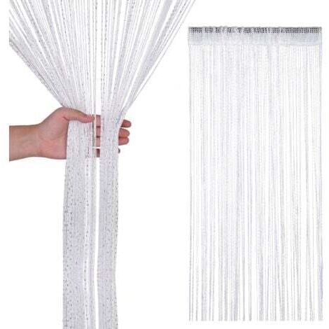 Rideau à pampilles en cordon pailleté, séparateur de pièce, rideau à pampilles fin pour portes, fenêtres, décoration intérieure, décoration d'événements, 200 cm x 100 cm - Blanc (1/4)
