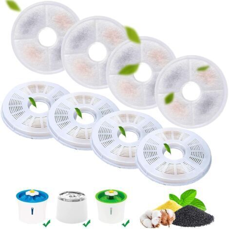 Lot de 8 Filtre Fontaine Eau Chat, Quadruple Filtration Remplacement Filtre Fontaine à Eau