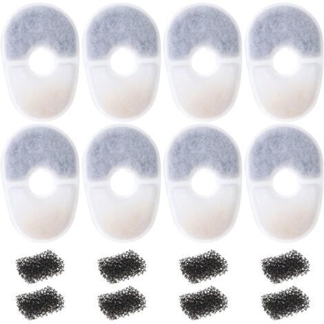 Lot de 8pcs Filtres pour Fontaine à Eau pour Animaux de Compagnie avec 8 Éponges Filtrantes Compatible Fontaine Filtres de Rechange pour Chien et Chat