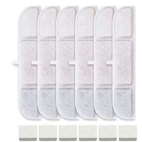 Filtres de fontaine à eau pour chat, 6 filtres de rechange et 6 éponges en mousse pour fontaine à eau en acier inoxydable, fontaine à eau pour chat pour boire, garde l'eau propre et
