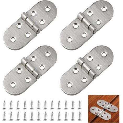Lot de 4 charnières rondes pliables à 180 ° en acier inoxydable pour table pliante, armoire, armoire en bois, meubles, machines à coudre (argenté) (1/4)