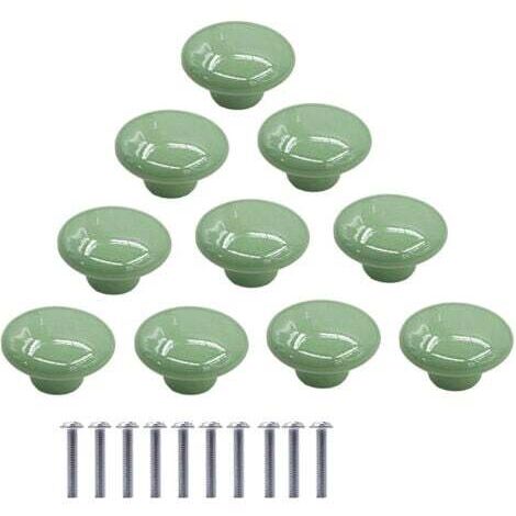 10 Pcs Boutons de Meuble en Céramique Boutons de Tiroir de Placard en Céramique en Forme de Ronds Poignées pour Armoires de Cuisine de Bibliothèque (Vert) (1/4)