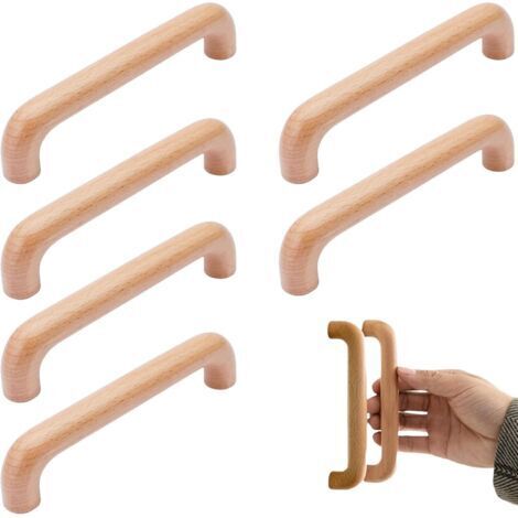 6 Pièces Poignée de Meuble Bois, Poignée Meuble Cuisine Placards Poignee Porte, Espacement des Trous 128mm, pour Meubles de Cuisine et Tiroirs (1/5)