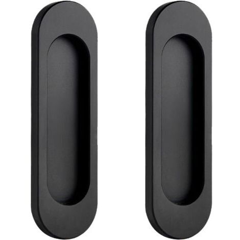 Lot de 2 Poignée de Porte Interieur Poignées Porte Coulissante Noires Ovales Auto-Aadhésives Poignée De Cuisine Sans Perçage Poignée Placard en Alliage d'aluminium Poignée Meuble Cuisine
