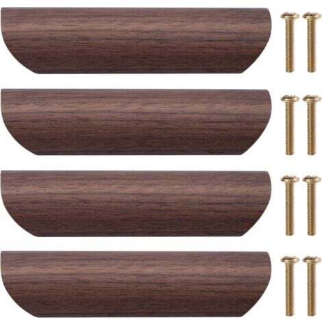 Poignée de Meuble en Bois 4Pcs Poignée de Tiroir Bouton de Porte Cuisine Poignées de Placard en Bois pour Cuisine Armoire Commode Tiroir, 96mm Distance Entre les Trous (Noyer Noir) (1/5)