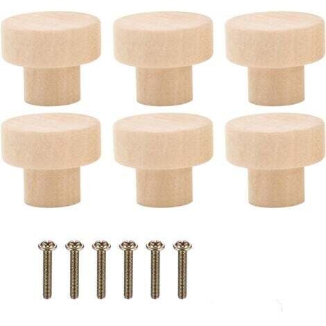 Poignée Meuble Bois 6 Pièces, Bouton de Meuble 30 x 25 mm Ronde en Boutons de Porte pour Cuisine Bouton Tiroir avec Vis pour Placards Boutons de Meuble en Bois pour Armoires (1/5)