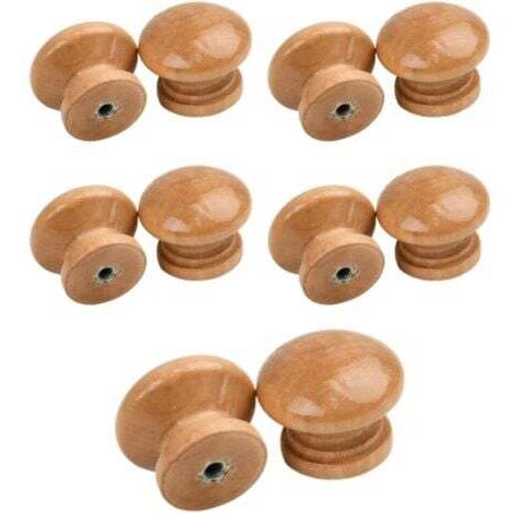 Lot de 10 Bouton de Meuble, Poignée Meuble Bois avec Vis, Poignee de Meuble Ronds Couleur du Bois, Boutons de Portes pour Placards, Commodes, Armoires (1/5)