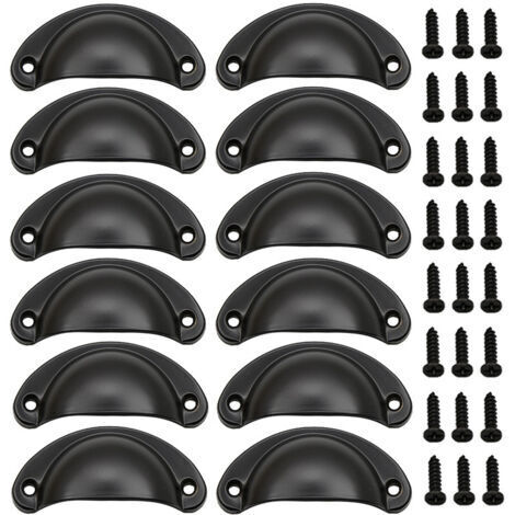 12 Pièces Poignées de tiroir vintage en fer et coquillage noir pour cabinet, tiroir, armoire à pharmacie (1/4)