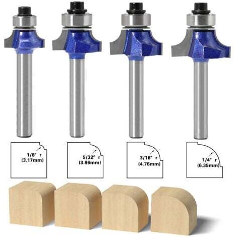 4PCS Fraise à Arrondir à Bois Carbure Routeur Fraise à arrondir Carbure Queue 6mm Fraises Rondes Routeur Bits Bois Outils Carpenter