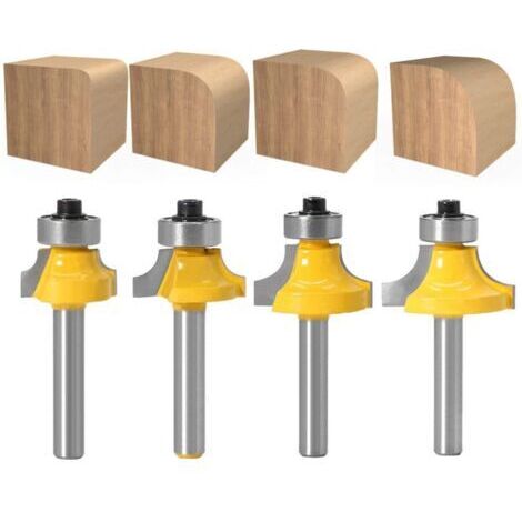 Lot de 4 Fraises Rondes à Bords Arrondis Avec Tige de 6 mm, Fraises à Défoncer en Carbure Avec Roulement Pour le Travail du Bois