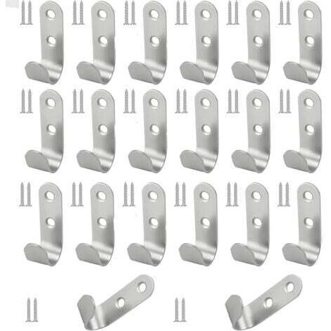 20 Pièces Crochets à 2 Trous en Acier Inoxydable J avec Vis, 45x15 mm Crochets Métalliques Étanches pour Bâche, Argent Lourds Crochet pour Bache pour Remorque, pour Garage, Camping, Jardin