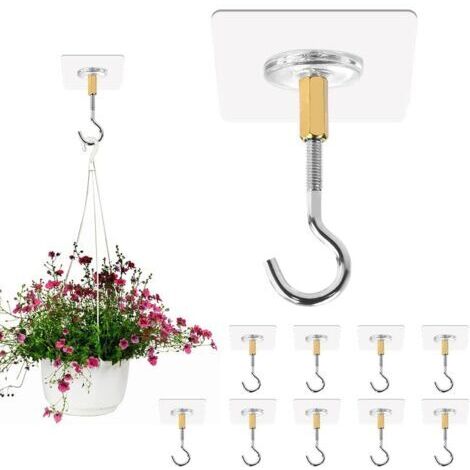 10 Pièces Crochets de Plafond Autocollant Crochet Plafond Sans Percer Transparent Crochet Plafond pour Plantes à Suspension Crochet de Plafond Autocollant pour Cuisines, Salles de Bain, Maison