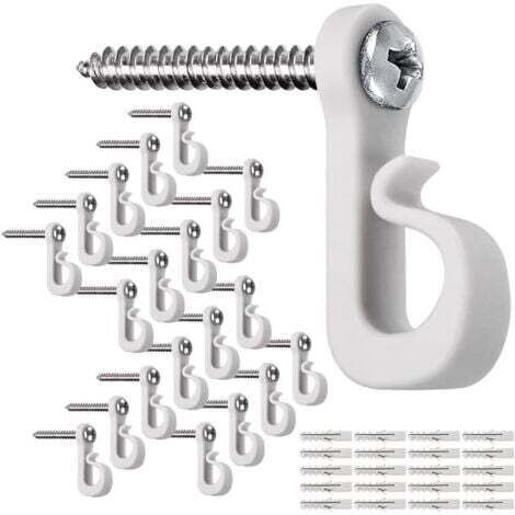 Lot de 20 mini crochets à visser Fairy Light pour éclairage de Noël d'extérieur - Crochets Q-Hanger pour suspendre la guirlande lumineuse LED et la décoration de fête de Noël - Blanc (1/5)