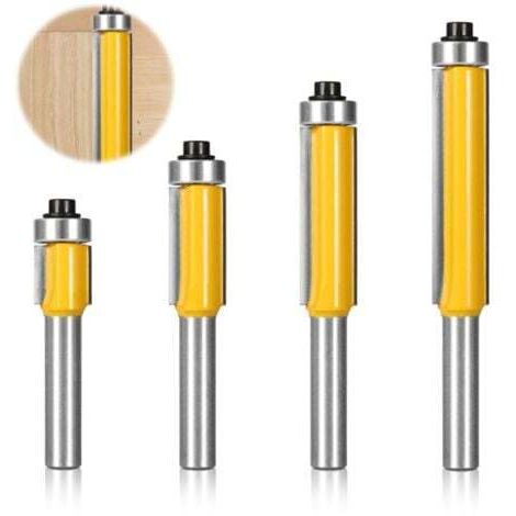 4 Pcs 8mm Tige Fraise a Copier, Fraise Defonceuse avec Roulement Supérieur, Fraisage de Menuiserie, Per Menuiserie Bricolage de Coupe Garniture Affleurante