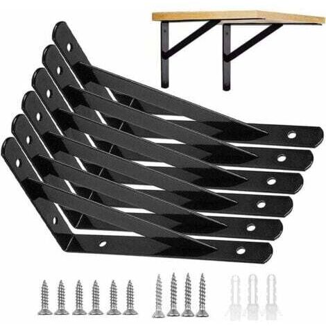 Equerres Etageres Murale, 6 Packs Supports querre D'tagre Fixation, 15 x9.5 CM Cadre Flottant de Supports Triangulaires de 90 Degrs en Mtal Charge Lourde, Noir,support etagere murale--TRIMEC (1/5)