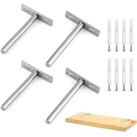 4 Pièces Supports d'étagère Flottants 4 Pouces Support Etagere Invisible, Fixation Invisible étagère Tablette Flottante Support pour le mur Mural étagère Murale Argent