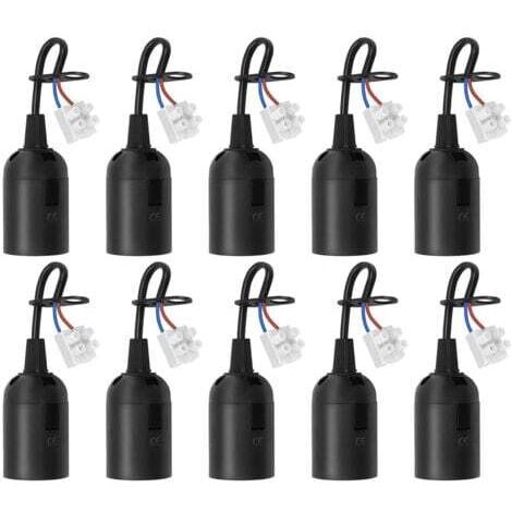10 pièces Douilles E27 avec câble, Douilles de chantier rénovation, Supports d’ampoule E27 remplacement avec câble pour ampoules LED, halogènes et incandescentes, Noir (1/4)