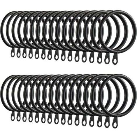 60 Pièces Anneaux de Rideau, Anneaux de Suspension en Métal de Rideaux pour Rideaux et Tringles, 38mm Diamètre Intérieur (Noir) (1/4)