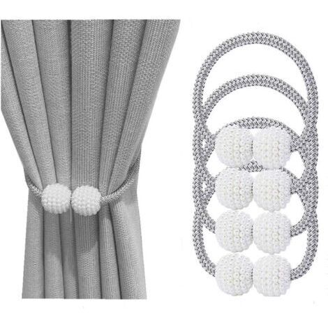 INCNMAD Embrasses Rideaux Magnétiques 4 Pièces – Perles Élégantes Blanc, Attaches Rideaux Sans Perçage, Style Vintage Pour Maison, Bureau & Hôtel
