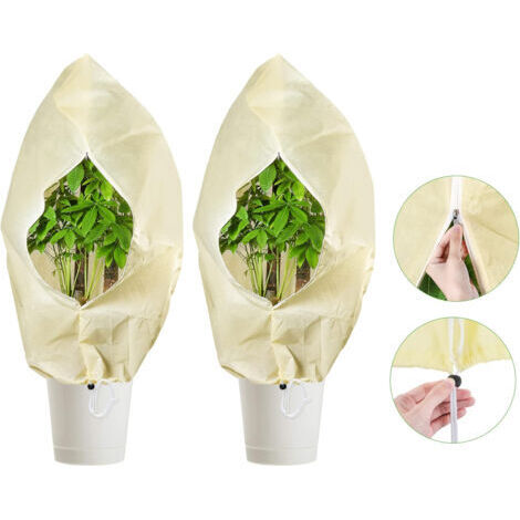 Lot de 2 protections hivernales pour plantes, 80 x 120 cm, protection contre le gel, avec fermeture éclair et cordon de serrage, protection hivernale, pour arbre, palmier, plantes de balcon (1/5)