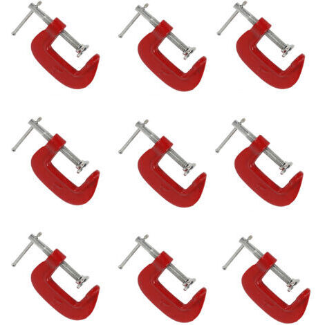 Jeu de 9 serre-joints en G légers rouges avec une ouverture de mâchoire de 2,5 cm, adaptés à la menuiserie, au soudage et à la réparation automobile. (1/4)