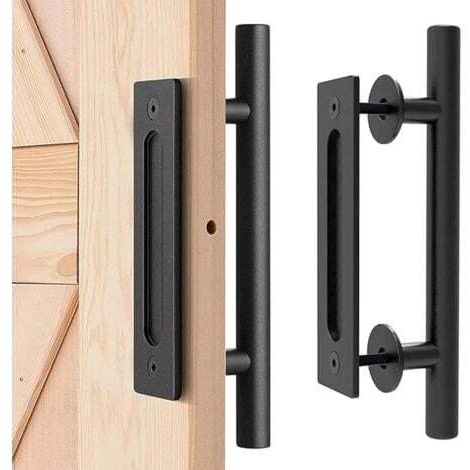 Poignée de porte de grange, poignée de porte coulissante, poignée de porte de grange robuste, poignée de garage, poignée de porte (noire) (1/5)