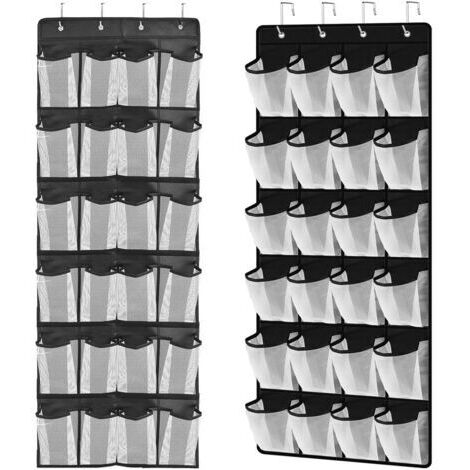 Rangement de Chaussures sur la Porte 24 Mesh Poches sur la Porte Organisateur pour Chaussures Rangage de suspendues multifonctionnelles pour Chambre à Coucher, Salon, Salle Bain( 2 article) (1/5)