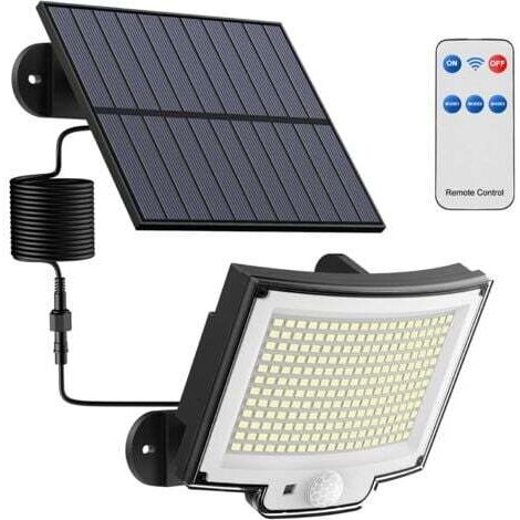 Lampe Solaire Extérieur avec Détecteur de Mouvement [228LED/3 Modes] Lumière Solaire Extérieure avec Télécommande, Étanchéité IP65 LED Solaire Extérieur Jardin avec Câble de 5 Meters [1 Paquet ] (1/2)