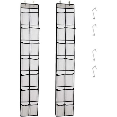 Étagère de rangement pour chaussures de porte, étagère suspendue pour rangement de chaussures, 14 sacs en filet avec 4 crochets, 2 paquet, blanc (1/5)
