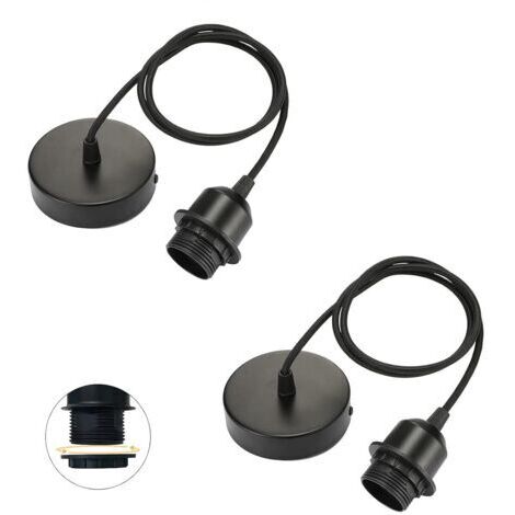 Lot de 2 suspensions de lampe E27, câble réglable de 100 cm avec anneau à vis amovible, suspension de lampe E27 avec anneau à vis, câble textile réglable, pour la maison, la cuisine, noir