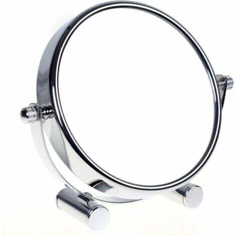 Miroir de Maquillage/Miroir cosmétique, pivotant à 360° - Double Face : Normal et grossissement x10.Miroir sur Pied, Miroir Rasage, Miroir Salle de Bain, chromé--TRIMEC